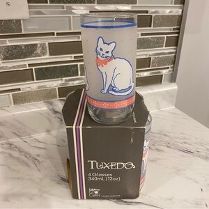 Vintage Libbey cat glasses set of 4 drinking glasses frosted New in box